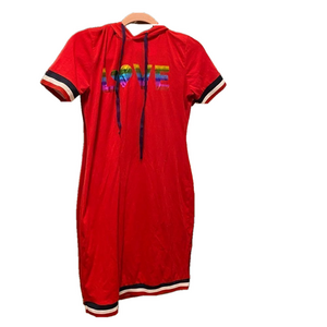 ❤️🌈 Red Rainbow 🌈❤️ Love Pride Hooded Short  Sleeve Dress Sz L